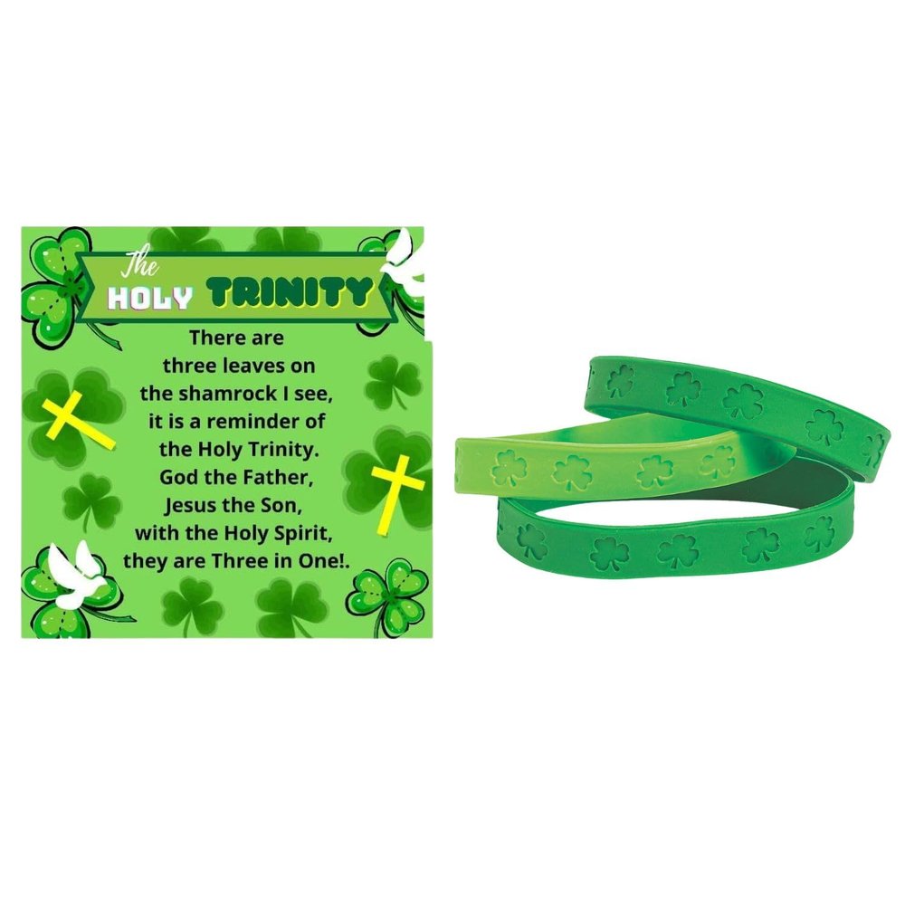 Biblebanz Holy Trinity Shamrock Bracelets with Cards St. Patricks Day Christian Favors 24 Sets