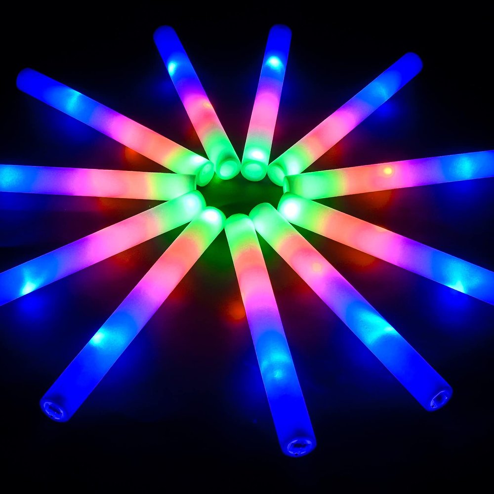 ColorHome Foam Glow Sticks 110 Pcs,Glow in The Dark Party Supplies Light Up Batons Party Favors with 3 Modes Colorful Flashing for Party Wedding Birthday Concert Halloween Christmas