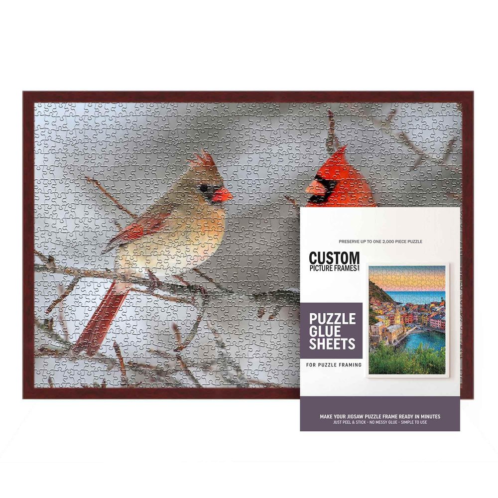 11.25x38.25 Dark Brown Solid Wood Picture Frame Set with Peel & Stick Puzzle Glue Sheets | Interior Depth 0.5 Inches | Dark Brown Puzzle Frame with UV Acrylic, Foam Backing & Hanging Hardware
