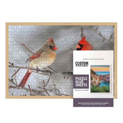 11.25x38.25 Natural Solid Wood Picture Frame Set with Peel and Stick Puzzle Glue Sheets | Interior Depth 0.5 Inches | Natural Traditional Puzzle Frame with UV Acrylic, Foam Backing & Hanging Hardware