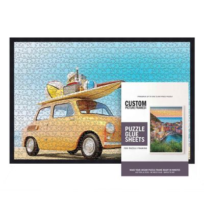 11.25x38.25 Puzzle Frame Kit with Glue Sheets | Black Mid Century Picture Frame | Real Wood with UV Resistant Acrylic Front | Made to Preserve and Display Puzzles Measuring 11.25x38.25 Inches