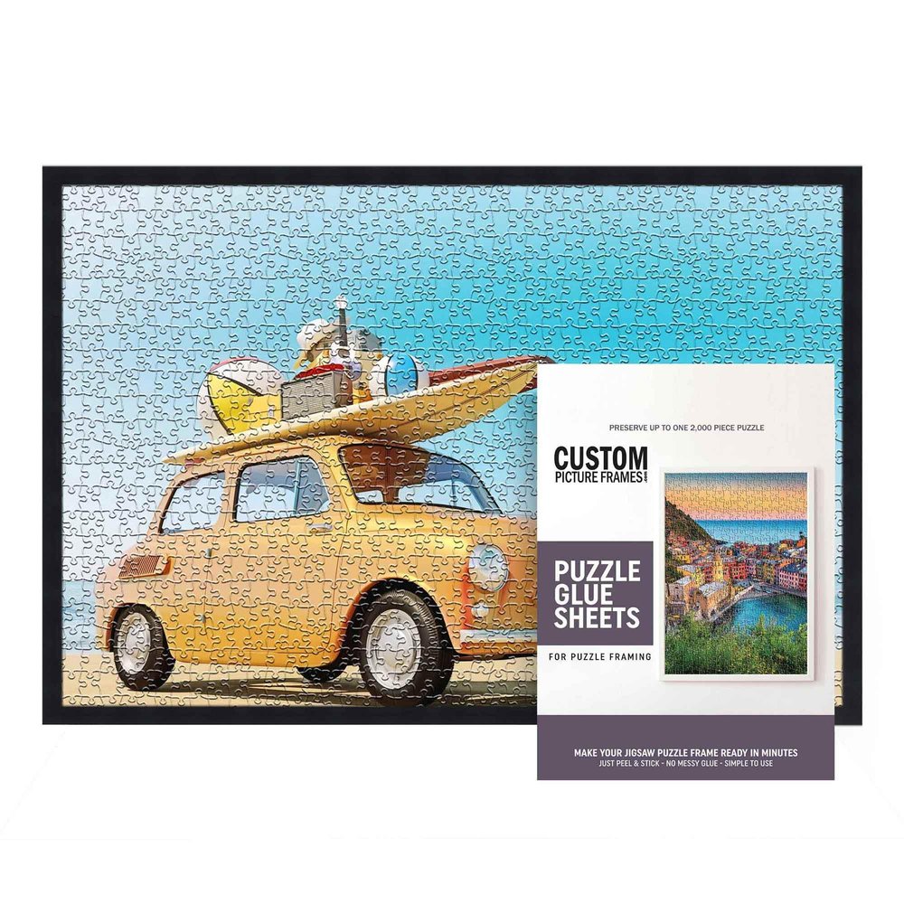 11.25x38.25 Puzzle Frame Kit with Glue Sheets | Black Mid Century Picture Frame | Real Wood with UV Resistant Acrylic Front | Made to Preserve and Display Puzzles Measuring 11.25x38.25 Inches