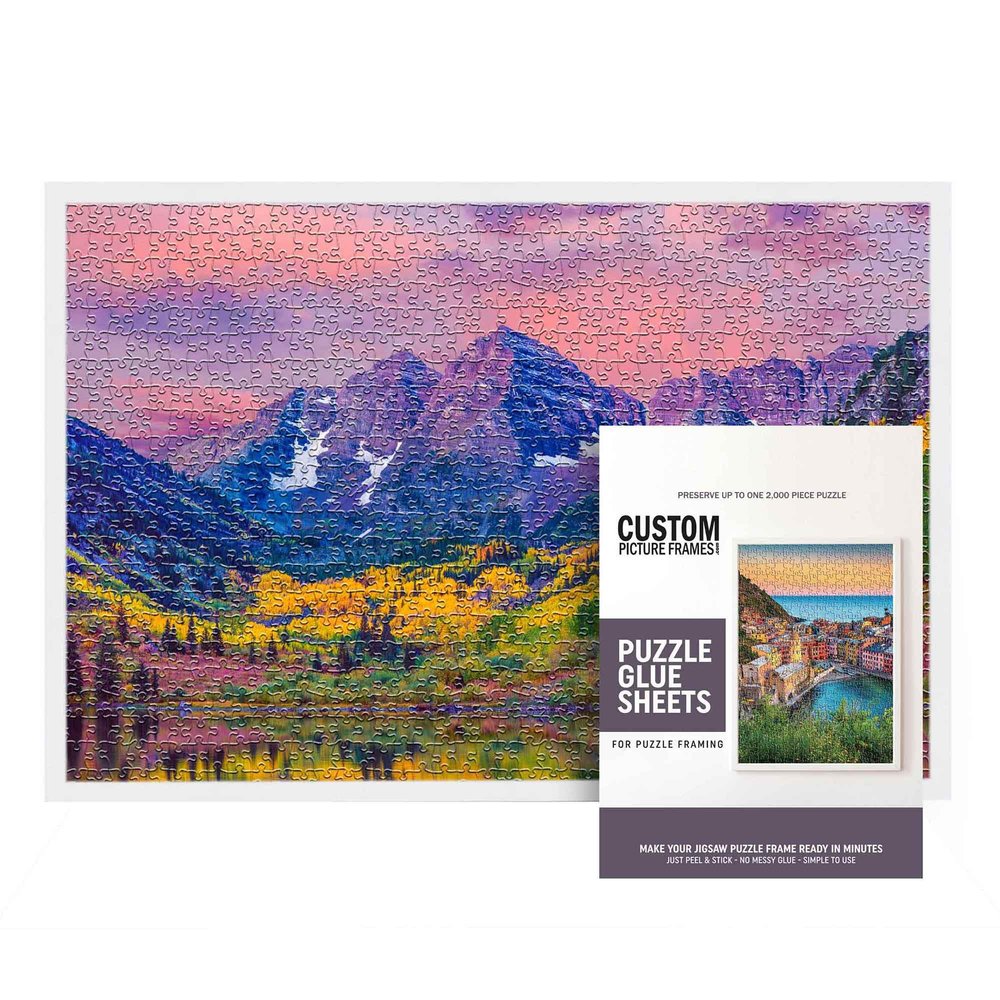 11.25x38.25 Puzzle Frame Kit with Glue Sheets | White Mid Century Picture Frame | Real Wood with UV Resistant Acrylic Front | Made to Preserve and Display Puzzles Measuring 11.25x38.25 Inches