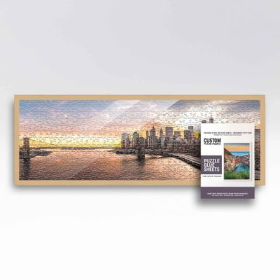13x39 Natural Solid Wood Picture Frame Set with Peel and Stick Puzzle Glue Sheets | Interior Depth 0.5 Inches | Natural Traditional Puzzle Frame with UV Acrylic, Foam Board Backing & Hanging Hardware