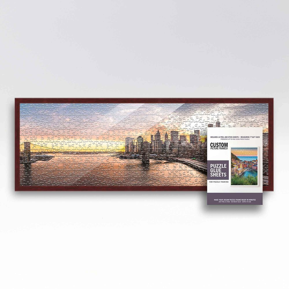 13x39 Dark Brown Solid Wood Picture Frame Set with Peel & Stick Puzzle Glue Sheets | Interior Depth 0.5 Inches | Dark Brown Traditional Puzzle Frame with UV Acrylic, Foam Backing & Hanging Hardware