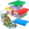 Vicenpal 4 Pack Toy Storage Containers with Lids Brick Shaped Kids Toy Organizer Box Plastic Clear Stackable Bin Chest for Building Block Dolls(Small,Red, Yellow, Blue, Green) view 1