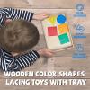 Wooden Toddler Beads and String Lacing Toy Set with Tray - Educational Threading Game for Fine Motor Skills Development - Lacing Cards for Toddlers 1-3,Montessori Toys for 2 3 4 Year Olds(5 Shapes) view 2
