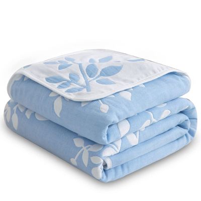 TOLLION Organic Swaddle Blankets Baby Receiving Blankets,Cotton Blankets for Adults, Toddler, Boys and Girls, Warm Soft Blankets and Throws for Bed, Couch, Sofa, Outdoor(Blue Leaves,78" L x 59" W)