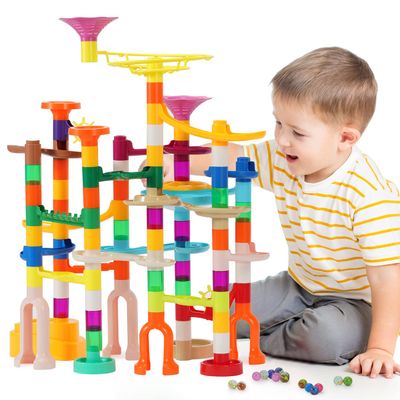 Marble Run, 166Pcs Marble Maze Building Block Toys for Kids, STEM Learning Toys Marble Track Race Set with 30 Glow in The Dark Glass Marbles Birthday Gift Toys for Boys & Girls Aged 3-12