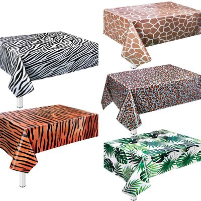 5 Pack Animal Safari Tablecloth,Zoo Print Table Cover,Jungle Animal Theme Leopard Tiger Zebra Giraffe Palm Leaf Print Tablecloth Party Supplies for Zoo Jungle Safari Theme Birthday Party Baby Showers
