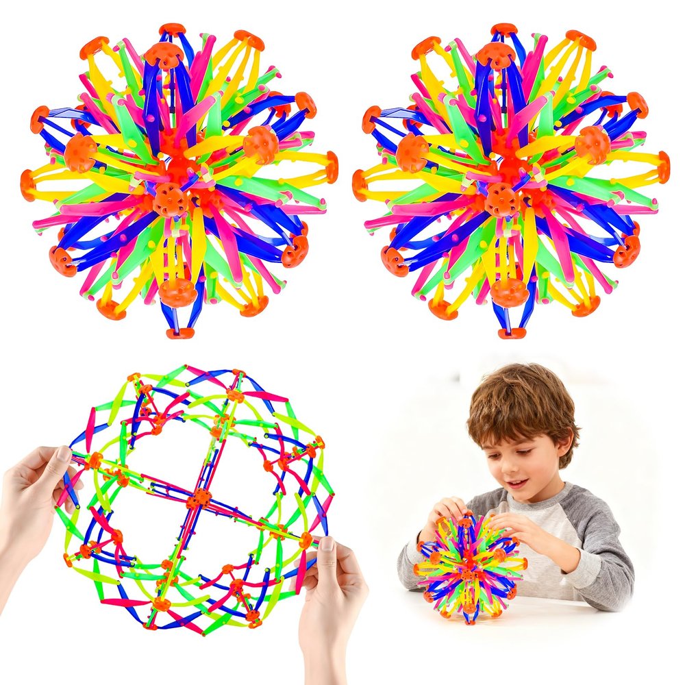 AGSIXZLAN 2Pcs Colorful Sphere Collapsible Expandable Magic Breathing Expanding Balls Toy for Toddlers Kids 2 3 4 +Year Old Boys Girls,Sensory Fidget Stress Balls Toy for Autism, Anxiety,Yoga -ADHD