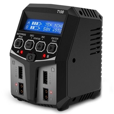 Xiangtat T100 5A 2X50W Dual Balance Charger 100W AC100-240V with XT60 Plug for 2-4S LiPo/LiIon/Life/LiHV Battery RC Car Boat FPV Racing