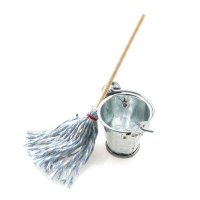Mini Cleaning SetFloor Mop with Galvanized Bucket TAODAN 1Set Miniature 1:12 Scale Fairy Garden Furniture Retro Vintage Mop with Bucket Dollhouse Miniature Doll Furniture Accessories Gifts