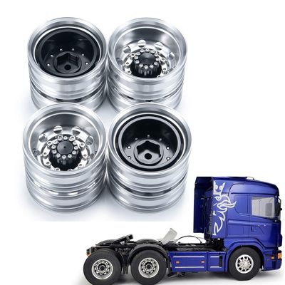 4PCS 1/14th RC Trailer Wheels Aluminum Rear Hubs Upgrade for 1:14 RC Tamiya Tractor Trailer Car (4PCS)