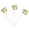 15th Birthday Centerpiece Sticks Gold Glitter Number 15 Party Table Toppers Flower Picks Anniversary Party Supplies - Pack of 10 view 1