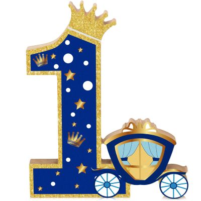 Amyhill Prince Number 1 Wooden Sign Royal 1st birthday Table Centerpiece Prince First Birth Party Decorations for Baby Boy Girl 1st Birthday Baby Shower Decor Supplies
