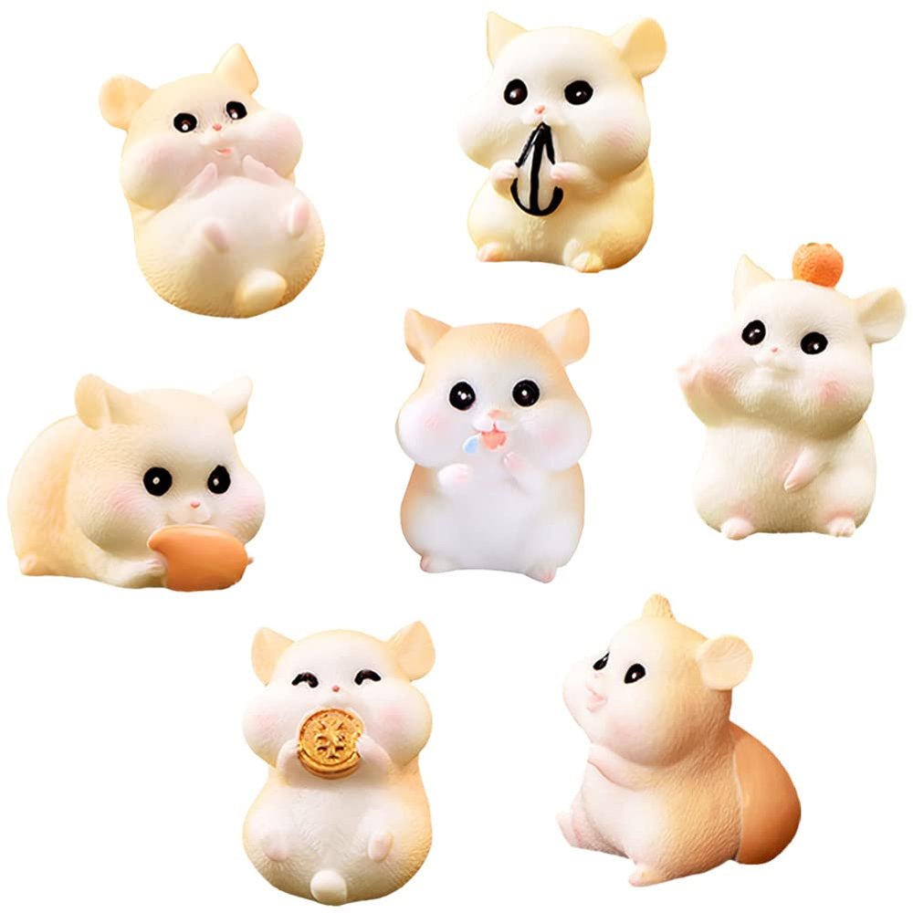 MAOMIA 7 Pcs Mini Hamster Figures Animal Toy Cake Toppers, Fairy Garden Decor Miniature Hamster Figurines Collection Playset for Christmas Birthday Gift Cake Decorations