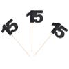15th Birthday Centerpiece Sticks Black Glitter Number 15 Party Table Toppers Flower Picks Anniversary Party Supplies - Pack of 10 view 1
