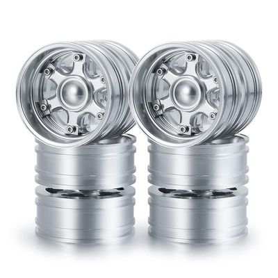 4PCS 1/14th Aluminum RC Trailer Rear Wheels Hubs for 1:14 RC Tamiya Tractor Trailer Car Upgrades (Silver)