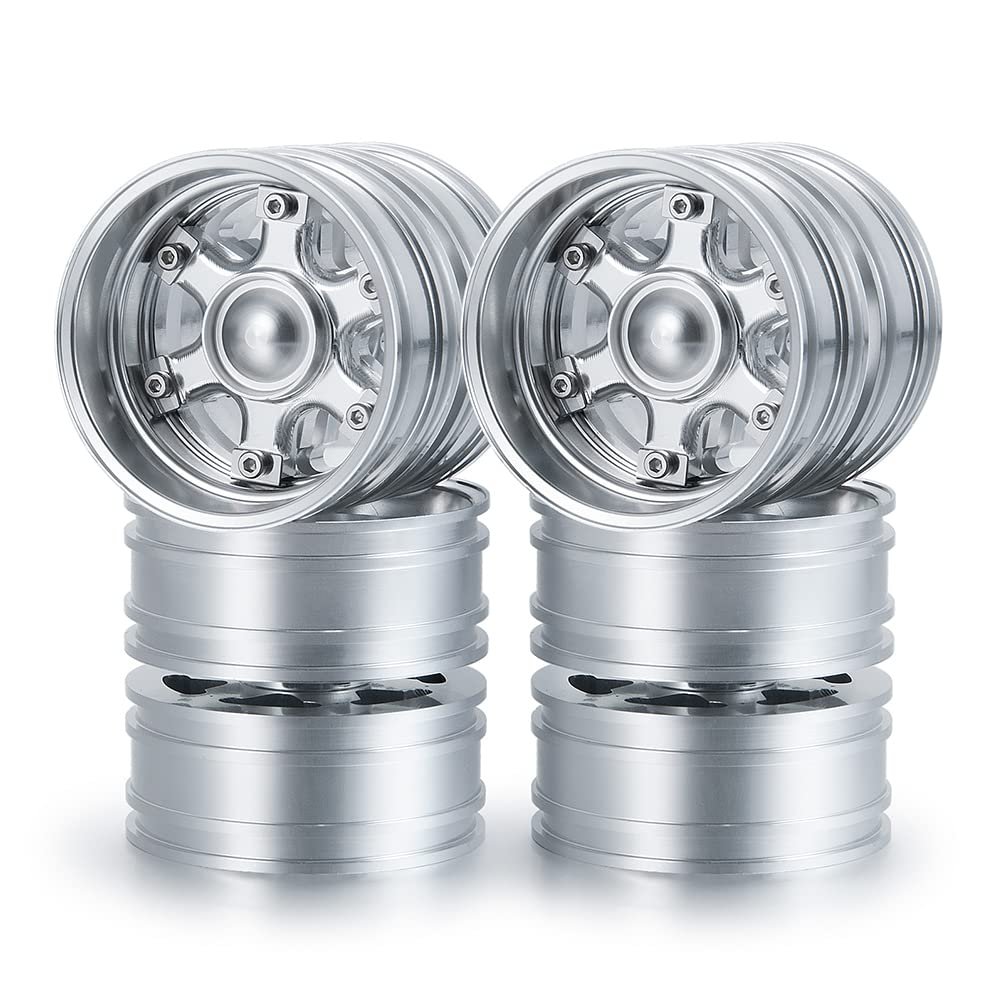 4PCS 1/14th Aluminum RC Trailer Rear Wheels Hubs for 1:14 RC Tamiya Tractor Trailer Car Upgrades (Silver)