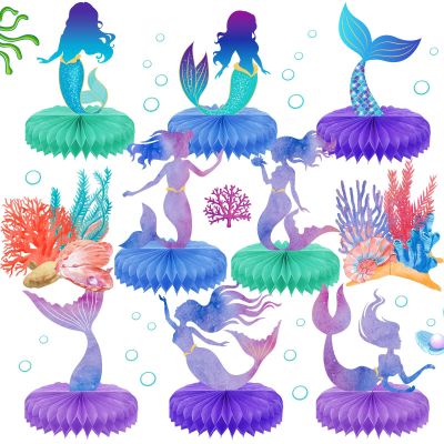10 Pcs Mermaid Party Supplies Mermaid Birthday Honeycomb Centerpieces for Under The Sea Party Decorations Table Honeycomb for Ocean Theme Birthday Baby Shower Wedding Favors
