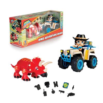 Action Heroes Dino Adventure Quad with Character, Dinosaur Triceratops and Accessories, for Boys and Girls from 4 Years, Famous ACN01010