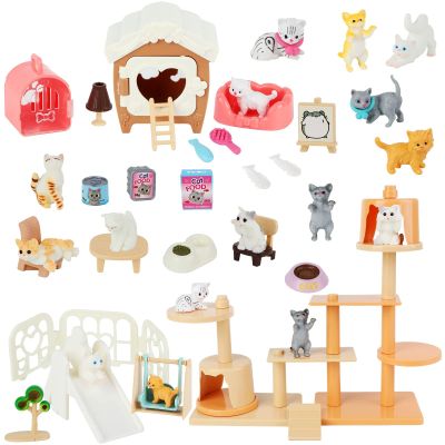 Beupy Cat Figures Playset Toy 40 Pack Pet Pretend Play Toys Realistic Cat Figurines Toys Plastic Cat Care Role Play Educational Learning Playset Home Party Supplies Cake Toppers (cat)