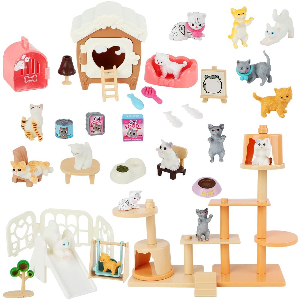 Beupy Cat Figures Playset Toy 40 Pack Pet Pretend Play Toys Realistic Cat Figurines Toys Plastic Cat Care Role Play Educational Learning Playset Home Party Supplies Cake Toppers (cat)