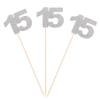 15th Birthday Centerpiece Sticks Silver Glitter Number 15 Party Table Toppers Flower Picks Anniversary Party Supplies - Pack of 10 view 1