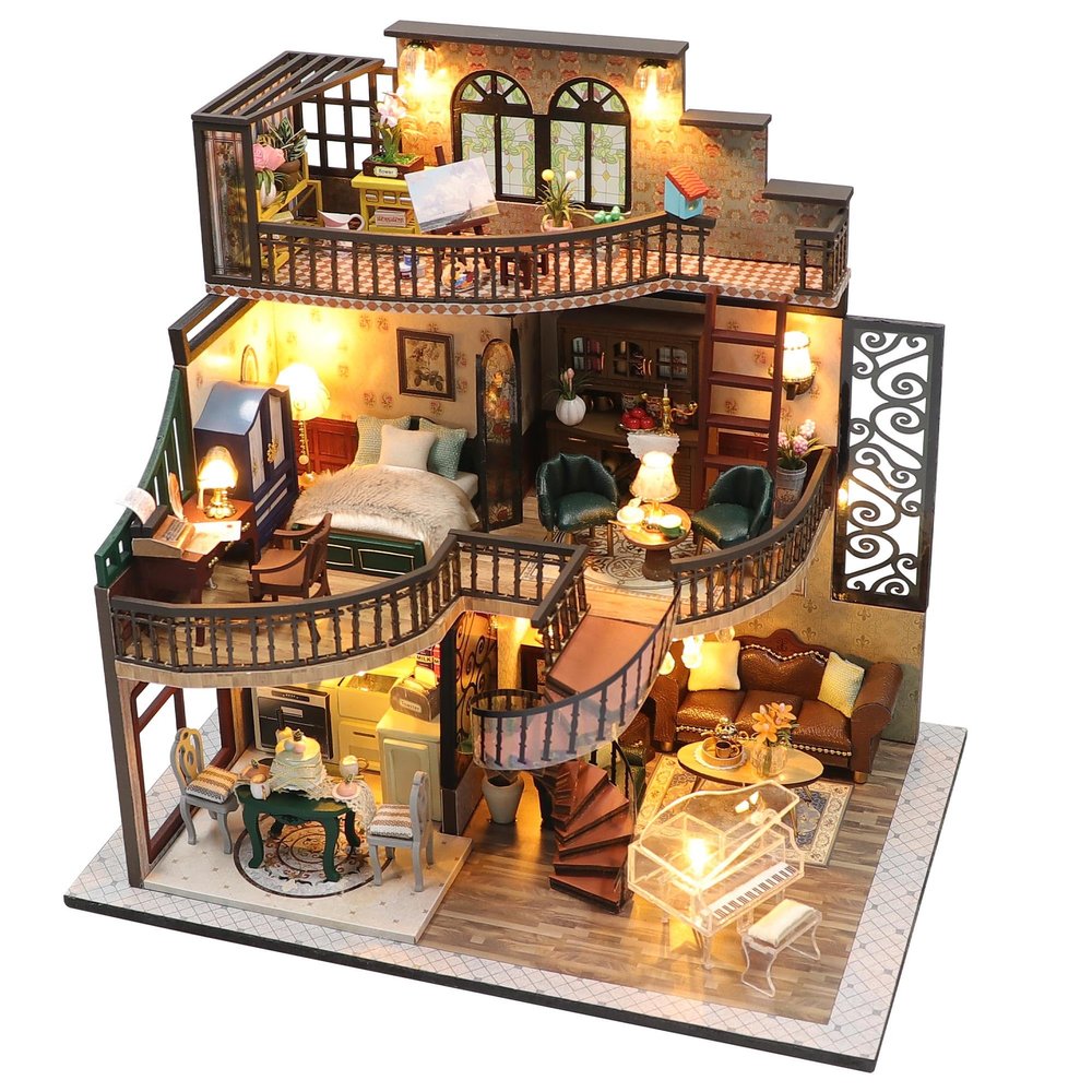 Kisoy DIY Miniature House Kit, Tiny House Building Kit with Furniture and LED Light for Adults and Teens, DIY Mini House Craft Kit, Decorations/Gifts for Family and Friends (Dream Building Pavilion)