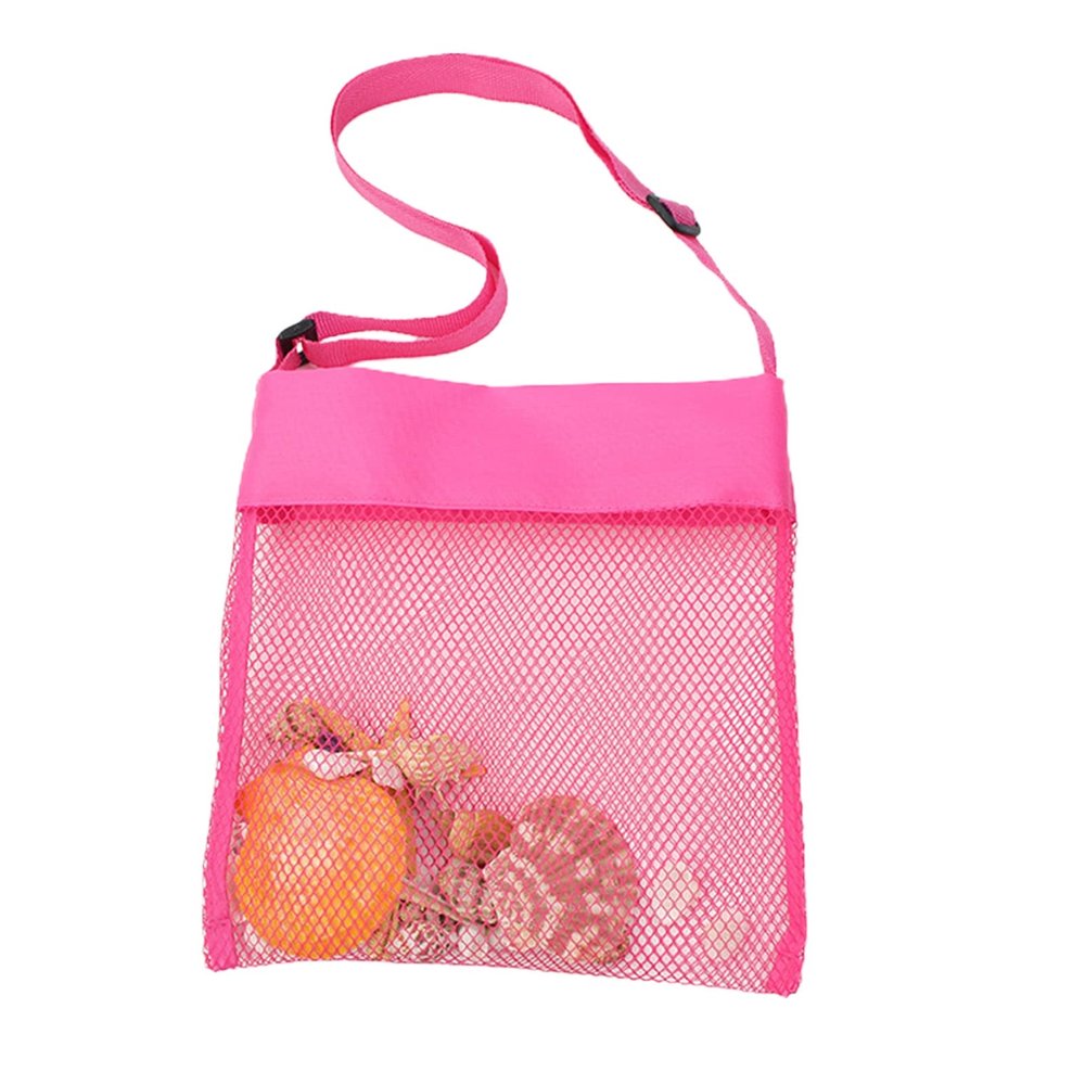 cdar Children Mesh Beach Toy Bag, Kids Seashell Bags,Multifunctional Foldable Storage Bag w/Adjustable Shoulder Strap for Kids Hunting Shells in The Sand Rose Red