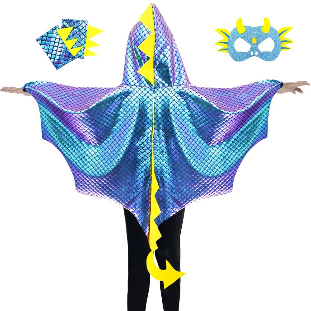 IROLEHOME Dragon-Wings-Costume for Kids Dinosaur Toys Dragon-Cape Mask Gloves Toddler Boys Dress-Up Christmas Birthday Gifts