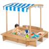Costzon Kids Wooden Sandbox with Canopy, 50x46in Cedar Cabana Sandpit w/Ground Liner, 2 Toy Storage Boxes, Children Outdoor Playset Station for Backyard, Home, Lawn, Garden, Beach view 1