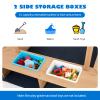 Costzon Kids Wooden Sandbox with Canopy, 50x46in Cedar Cabana Sandpit w/Ground Liner, 2 Toy Storage Boxes, Children Outdoor Playset Station for Backyard, Home, Lawn, Garden, Beach view 3