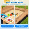 HONEY JOY Kids Sandbox with Canopy, Wooden Bottomless Sand Pit w/Liner, 2 Storage Bins and Striped Canopy, Built in Benches, Outdoor Square Sand Boxes for Kids Backyard view 3