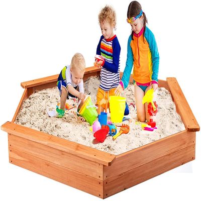 HONEY JOY Sandbox with Cover, Cedar Bottomless Sand Pit for Backyard Patio Lawn Garden, Bottom Liner, 3 Bench Seats, Wooden Sand Boxes for Kids Outdoor with Lid, Gift for Boys Girls 3+