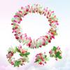BESTOYARD Flower Necklace 4 Pcs Hawaiian Luau Flower Leis Necklace Bracelets Headband Set Tropical Luau Party Supplies for Hawaii Birthday Party Favors Beach Theme Party Decor Green Hawaiian Leis view 3