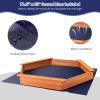 Costzon Sandbox, 73" x 64" Hexagon Sand Pit w/Natural Cedar Wood, Seat Boards, Oxford Cover and Ground Liner for 4-6 Children to Play Outdoors, Backyard, Lawn, Beach, Kids Sandbox with Cover view 3