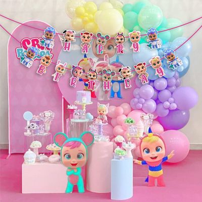 "Cri Babes Happy Birthday Banner Cute Baby Doll Cartoon Theme Party Decoration Colorful Hanging Banner for Girls and Boys Birthday Celebrations, Baby Showers, and Themed Parties"