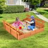 HONEY JOY Sandbox with Cover, 47x47 in Cedar Bottomless Sandpit for Backyard Deck Patio Lawn, 2 Foldable Bench for Sand Protection, Square Wooden Sand Boxes for Kids Outdoor with Lid view 2
