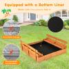 HONEY JOY Sandbox with Cover, 47x47 in Cedar Bottomless Sandpit for Backyard Deck Patio Lawn, 2 Foldable Bench for Sand Protection, Square Wooden Sand Boxes for Kids Outdoor with Lid view 4