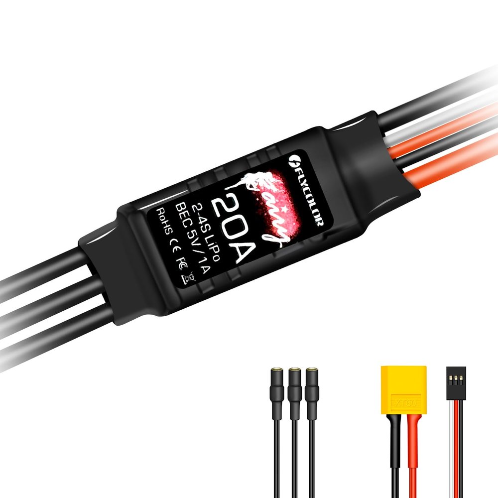 HAWK'S WORK Brushless ESC, 20A Brushless Motor Electric Speed Controller BEC 5V 1A with XT60 & 3.5mm Plugs, Super Light-Weight & Small