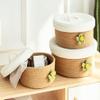 Cotton Rope Basket with Lid Small Woven Storage Baskets Decorative Hamper Nursery Covered Storage Bin Desktop Organizer for Shelves Kids Toy S view 3
