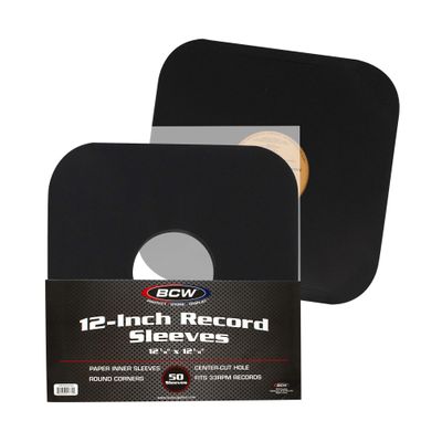 BCW 12 Inch Vinyl Record Paper Inner Sleeves - Round Corners - Black | Pack of 50 | Protective LP Album Sleeves for Vinyl Storage and Preservation | Compatible with 33 RPM Albums
