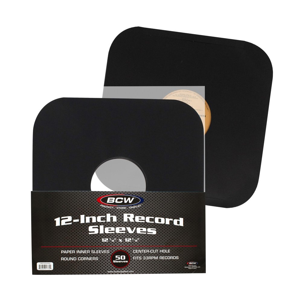 BCW 12 Inch Vinyl Record Paper Inner Sleeves - Round Corners - Black | Pack of 50 | Protective LP Album Sleeves for Vinyl Storage and Preservation | Compatible with 33 RPM Albums