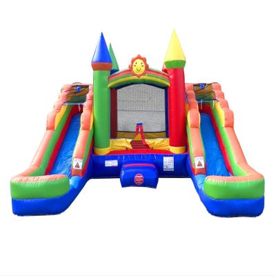Crossover Rainbow Double Water Slide Bounce House Combo, 16.5 x 15 x 11 Foot, PVC Vinyl Inflatable Bouncy House for Kids, Wet or Dry Slides, with Stakes and Storage Bag, Blower not Included
