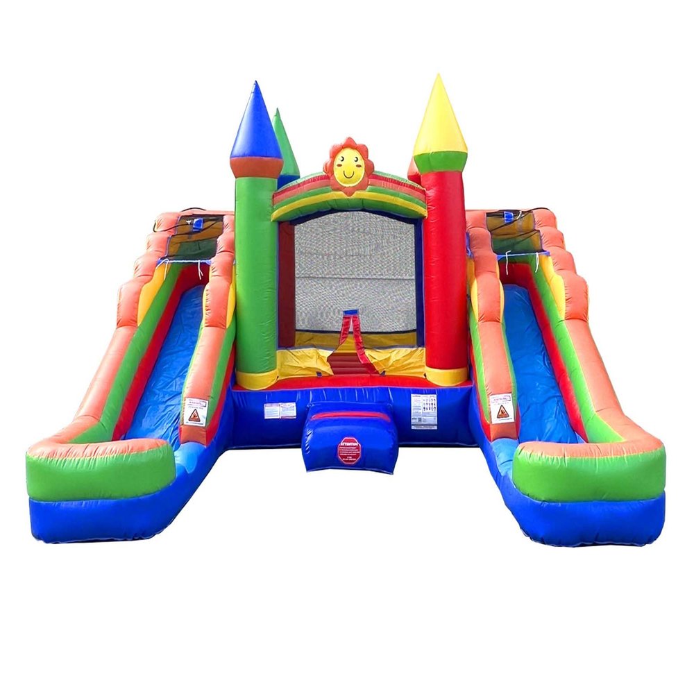 Crossover Rainbow Double Water Slide Bounce House Combo, 16.5 x 15 x 11 Foot, PVC Vinyl Inflatable Bouncy House for Kids, Wet or Dry Slides, with Stakes and Storage Bag, Blower not Included