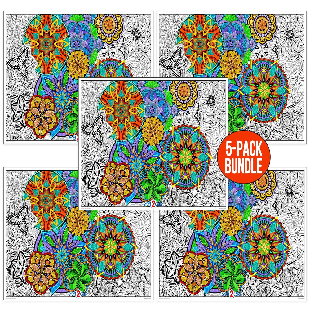 Stuff2Color Giant Coloring Poster Mandala Madness for Kids and Adults - Great for Family Time, Girls, Boys, Arts and Crafts, Adults, Care Facilities, Schools and Group Activities (5 Pack)
