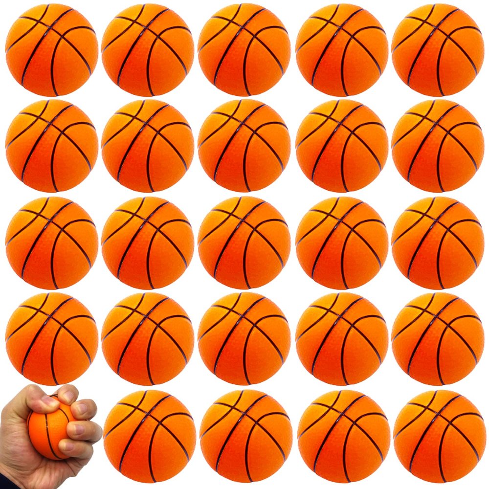 24 Pack 2.5 Inch Basketball Stress Ball,Mini Foam Squeeze Sports Balls for Sport Theme Party Favor,Kids School Reward,Anxiety Relief,Birthday Gifts