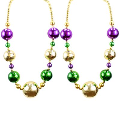 GiftExpress 2PC 44 Inch Mardi Gras Jumbo Bead Necklace for Party Favors, Mardi Gras Festival, Mardi Gras Parades